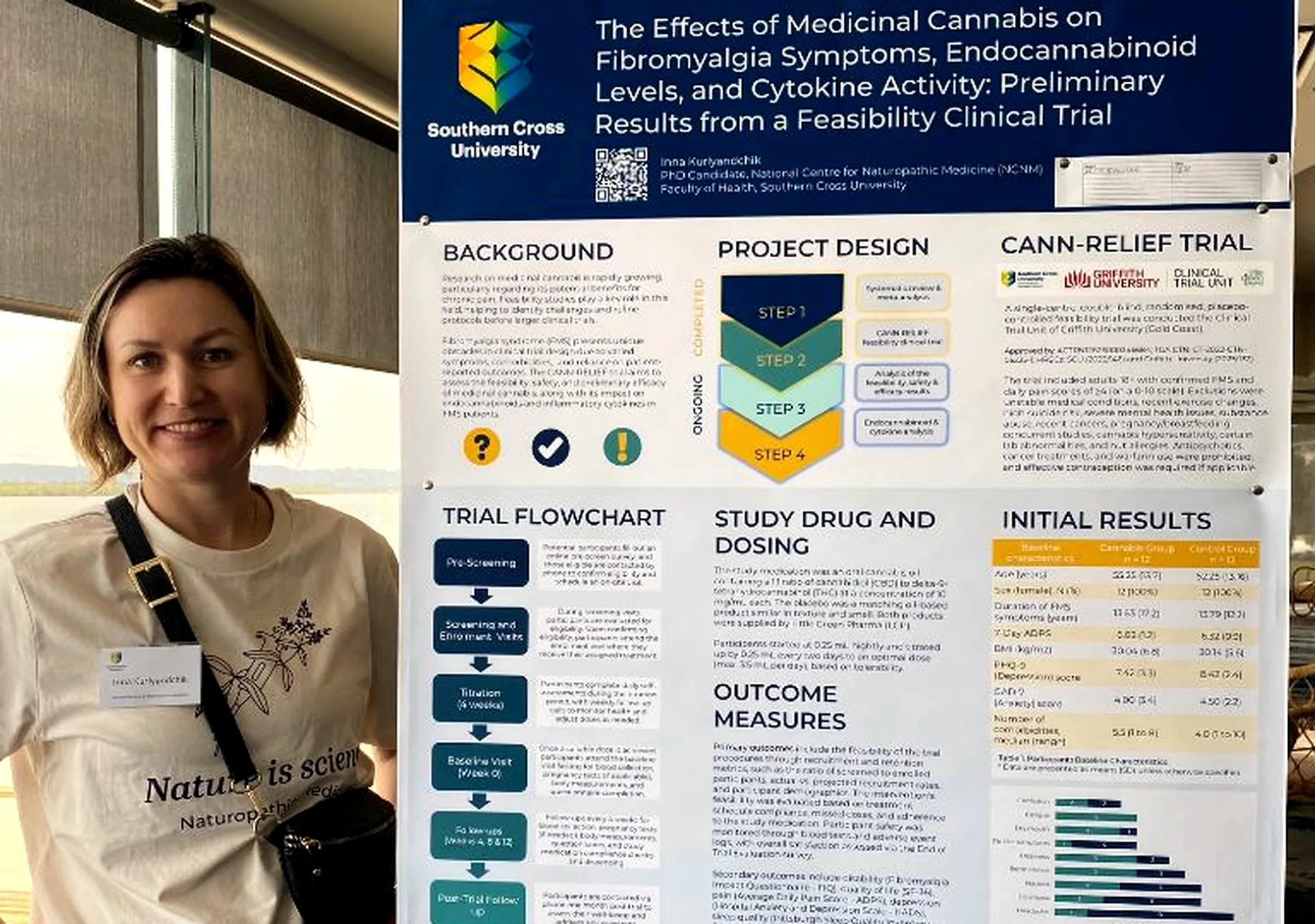 Inna standing beside a research poster from Southern Cross University.